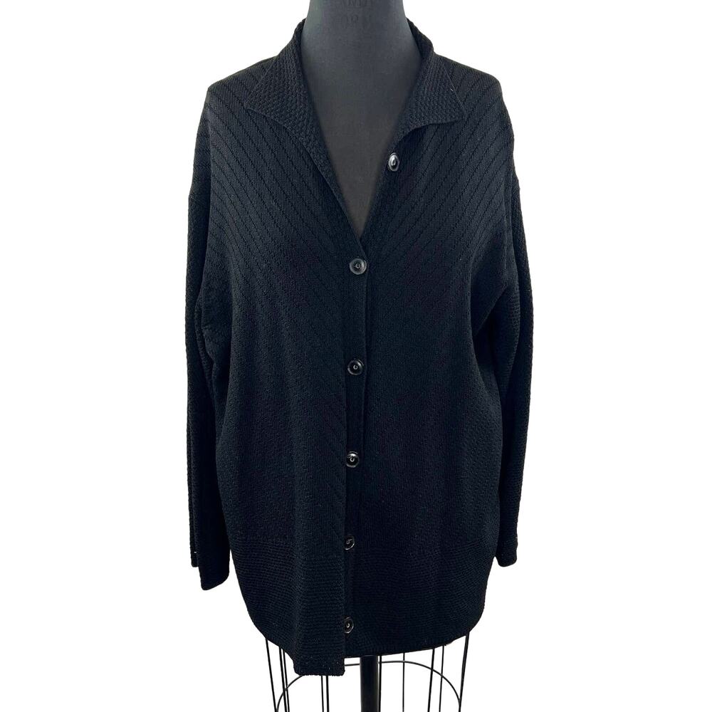 Margaret O'Leary Black Cotton Blend Long Sleeve Button Down Cardigan Sweater 1